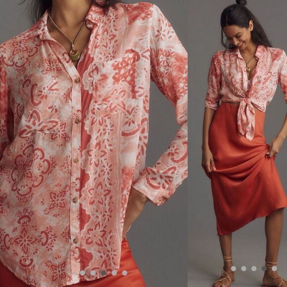 ANTHROPOLOGIE | The Romy Relaxed Button Down | Pilcro | Large | Red Shirt - Picture 5 of 10